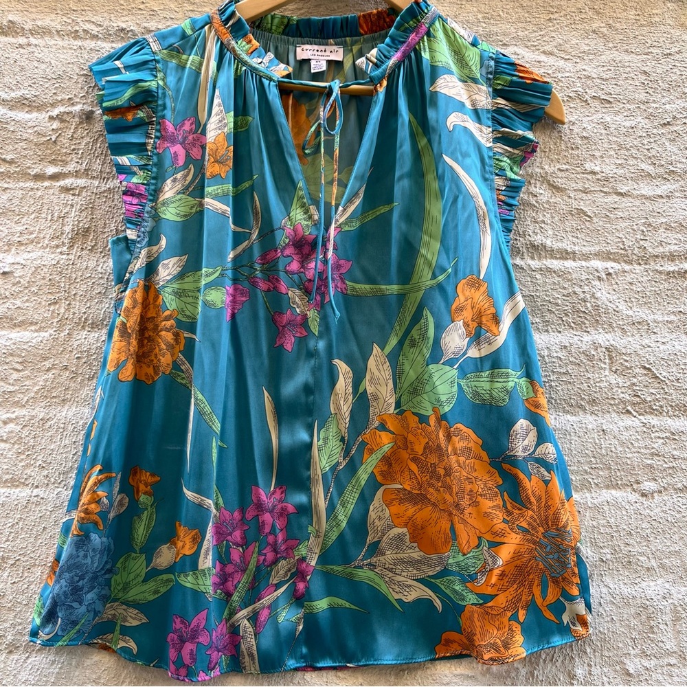 Current Air Floral Teal Botanical Blouse Top XS